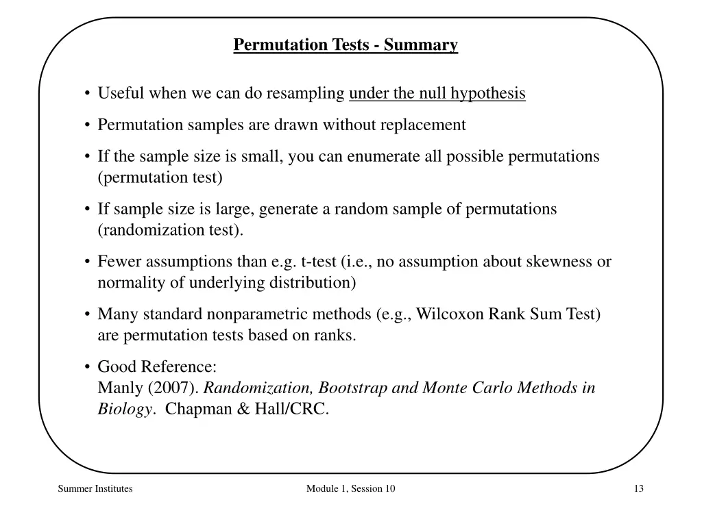 permutation tests summary