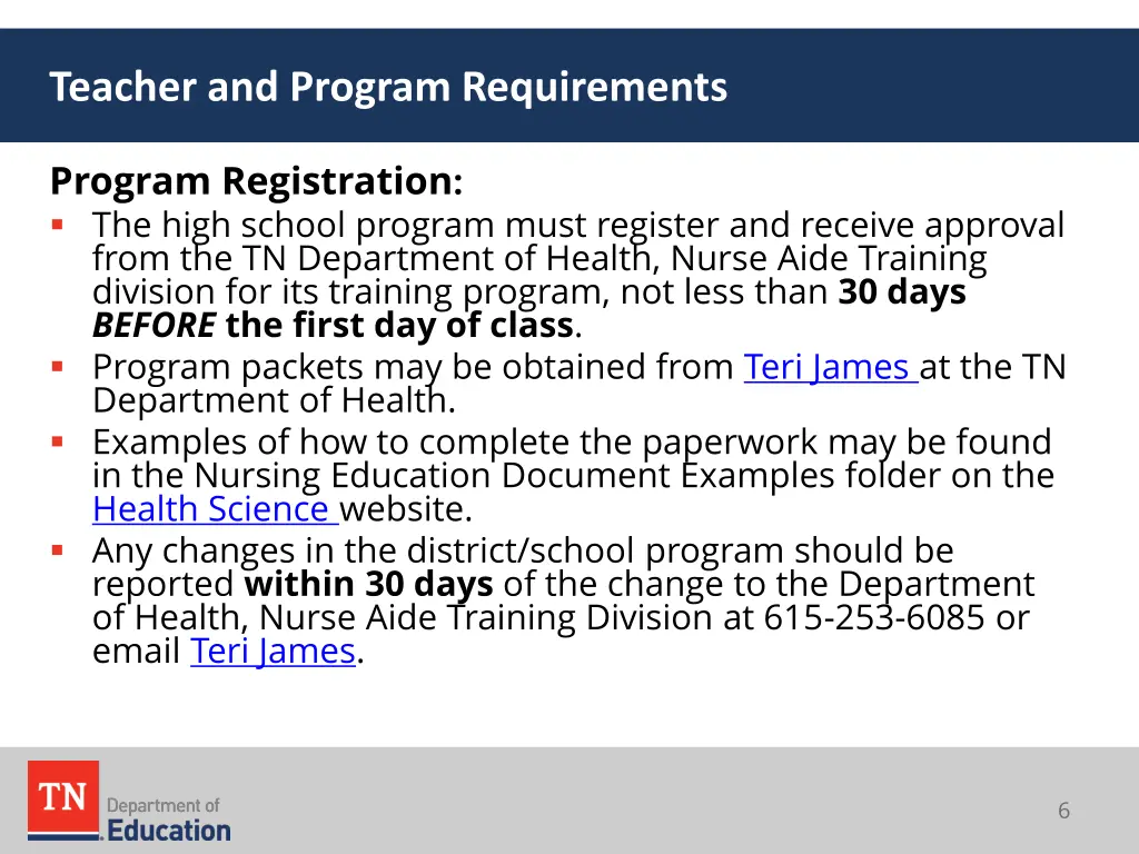 teacher and program requirements