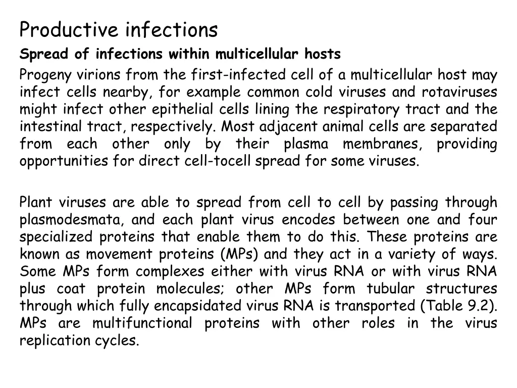 productive infections spread of infections within