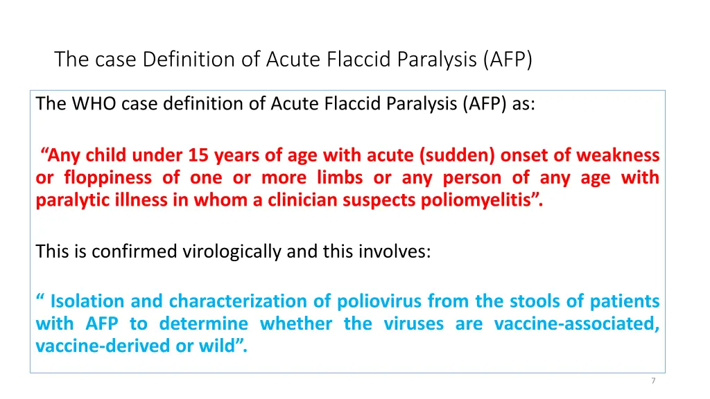 the case definition of acute flaccid paralysis afp