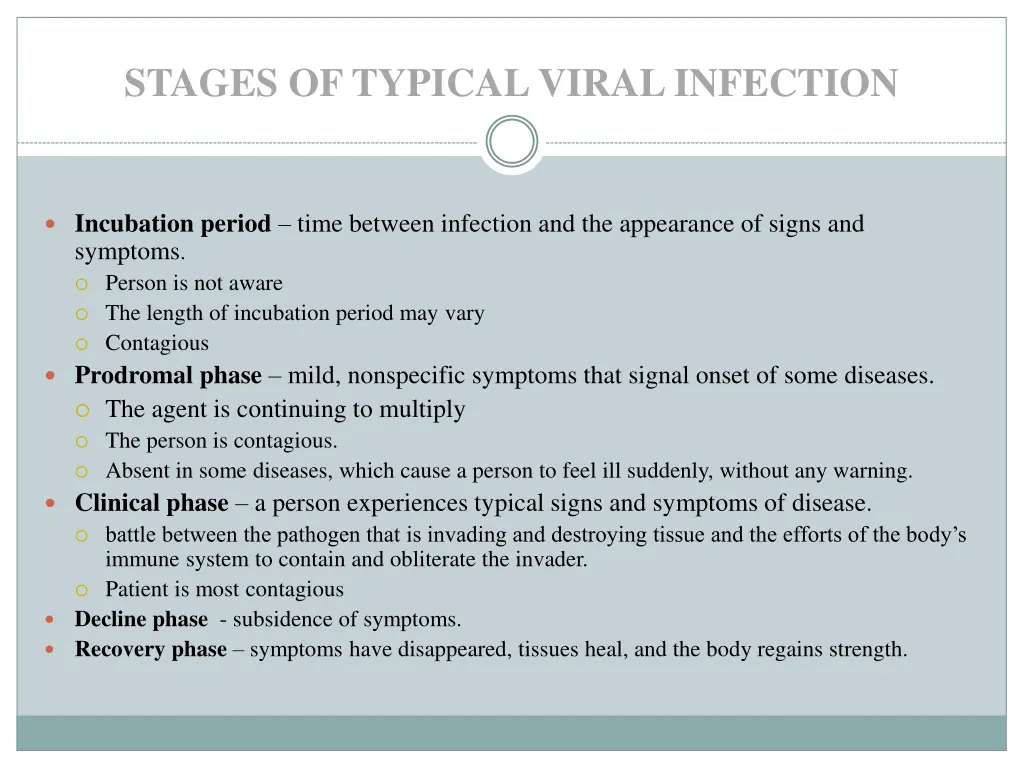 stages of typical viral infection