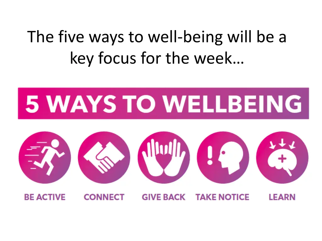 the five ways to well being will be a key focus