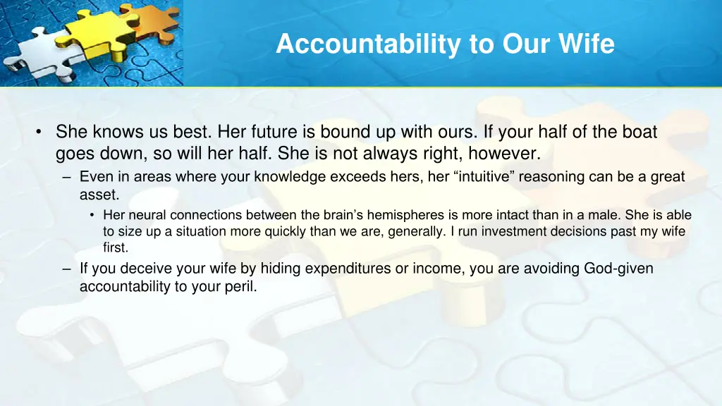 accountability to our wife