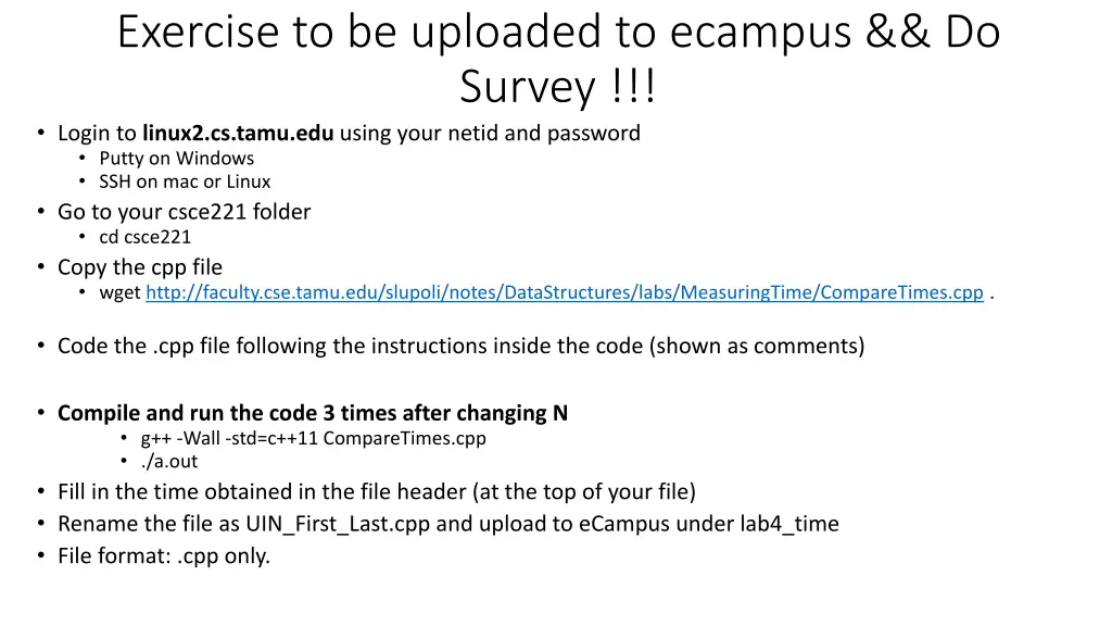 exercise to be uploaded to ecampus do survey