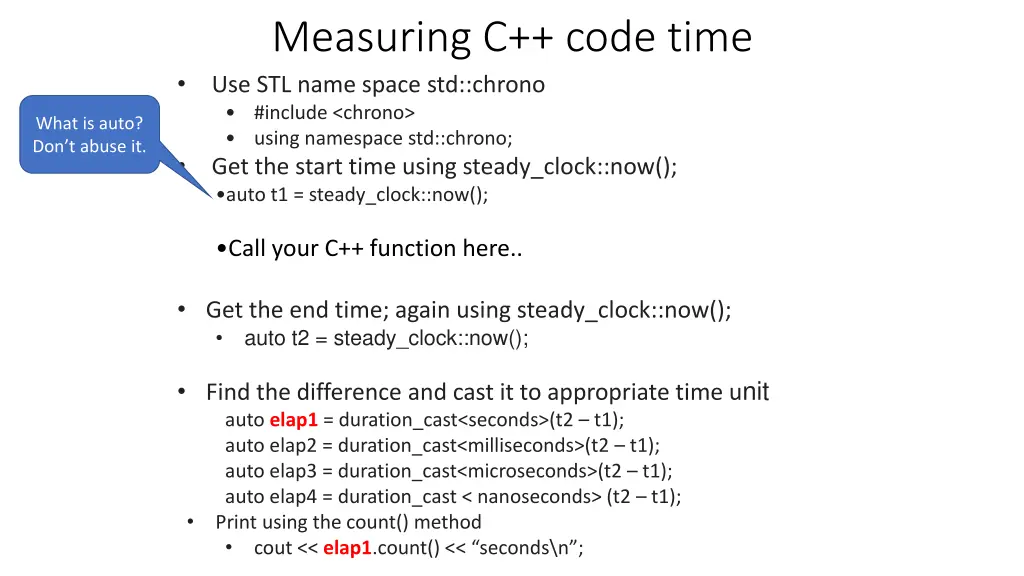 measuring c code time use stl name space