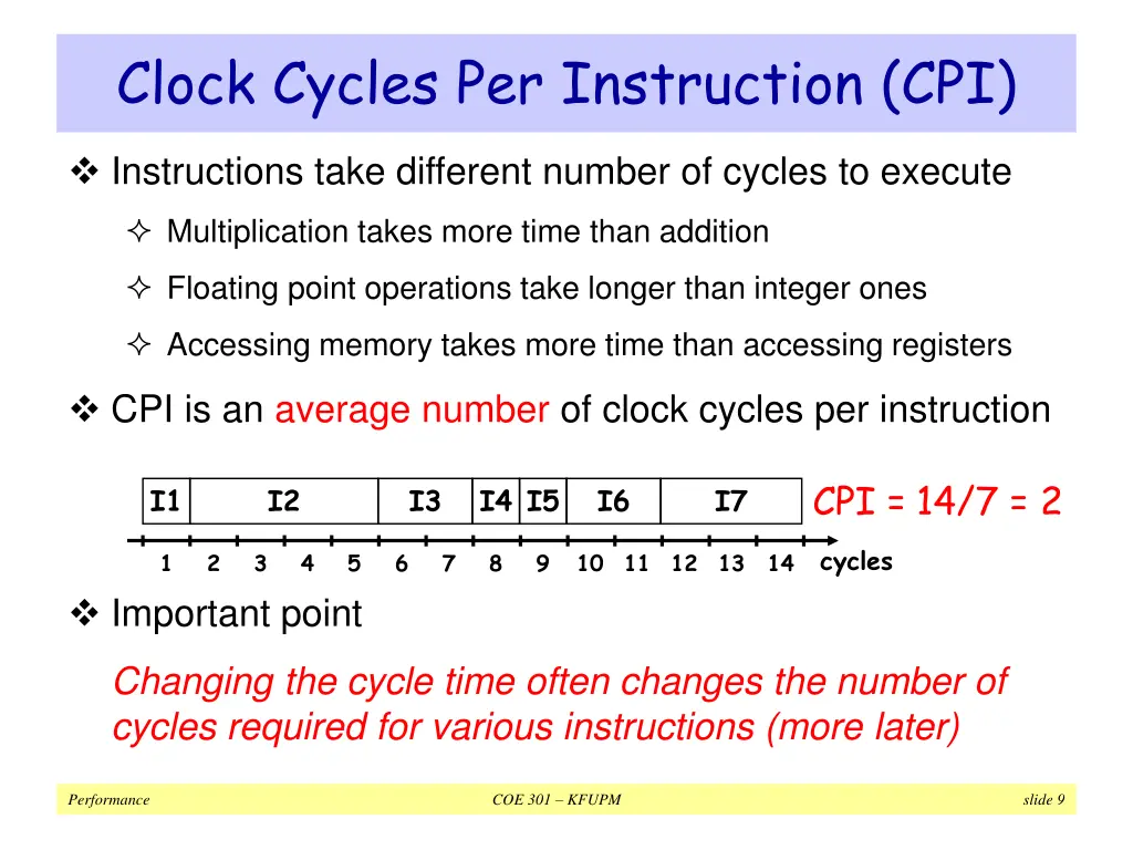 clock cycles per instruction cpi