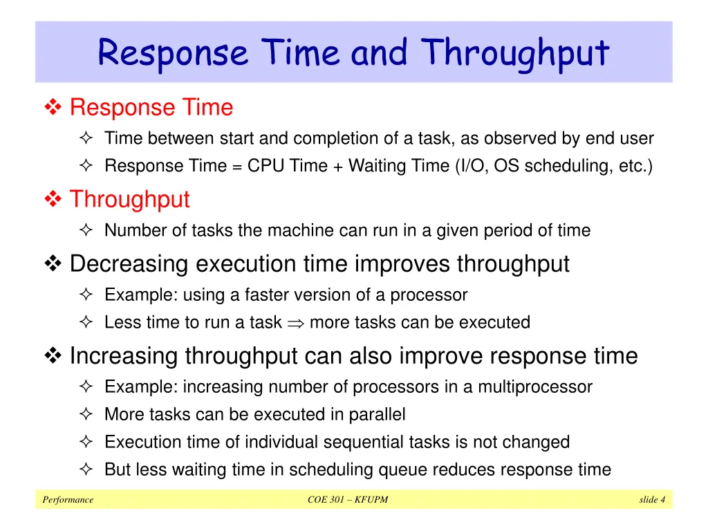 response time and throughput