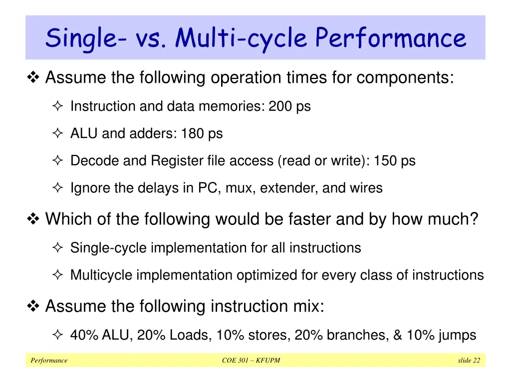 single vs multi cycle performance