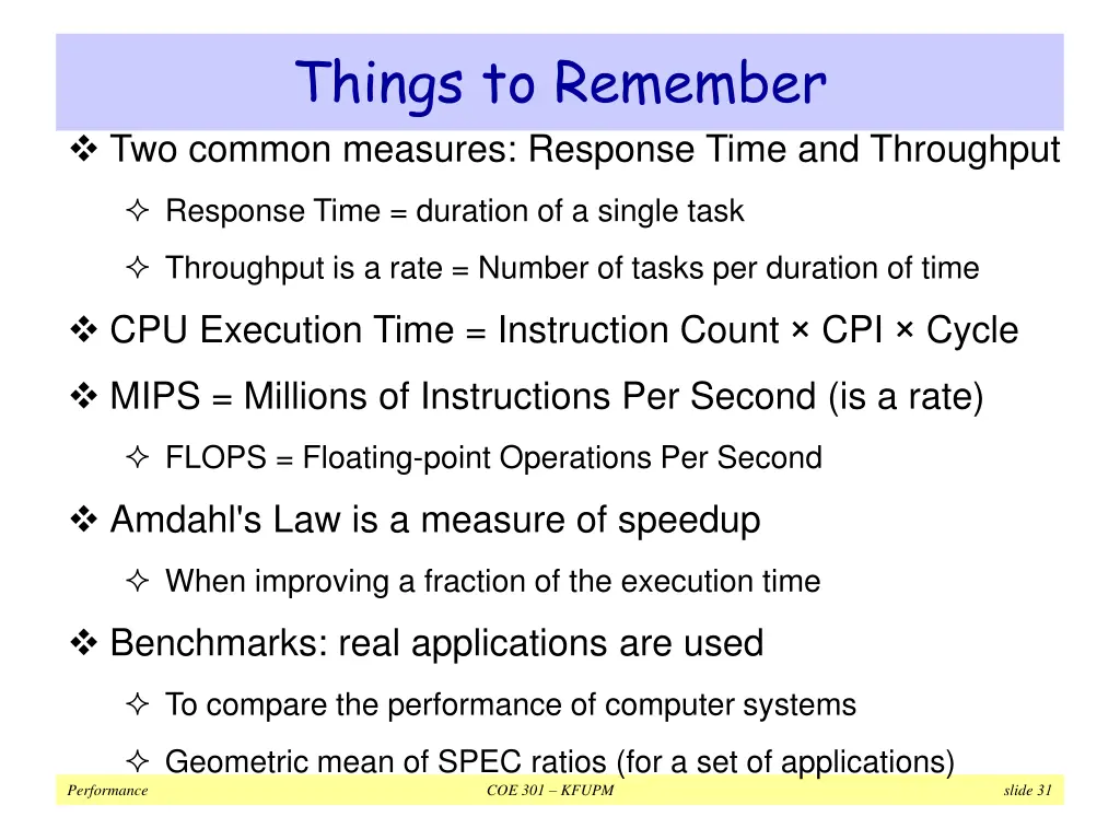 things to remember two common measures response