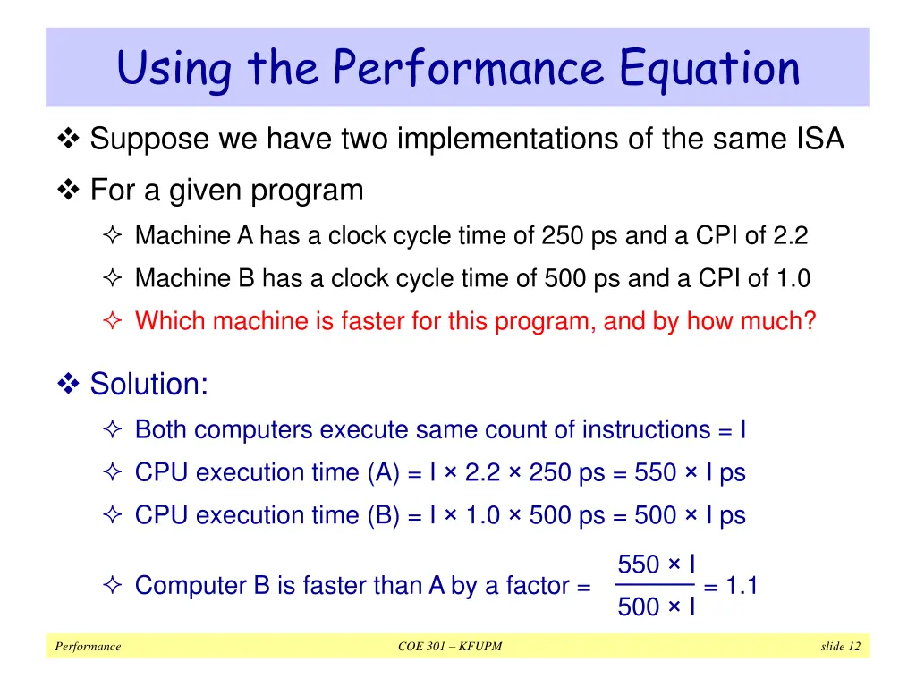 using the performance equation