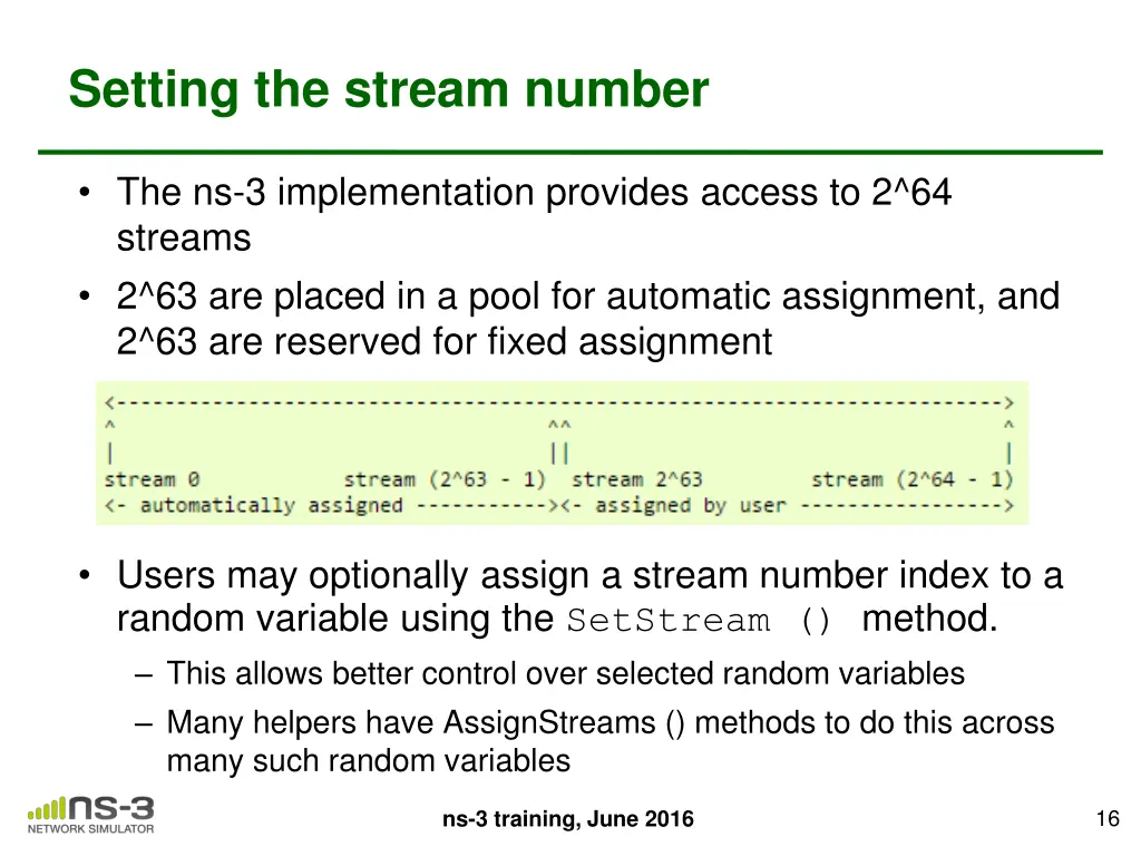 setting the stream number