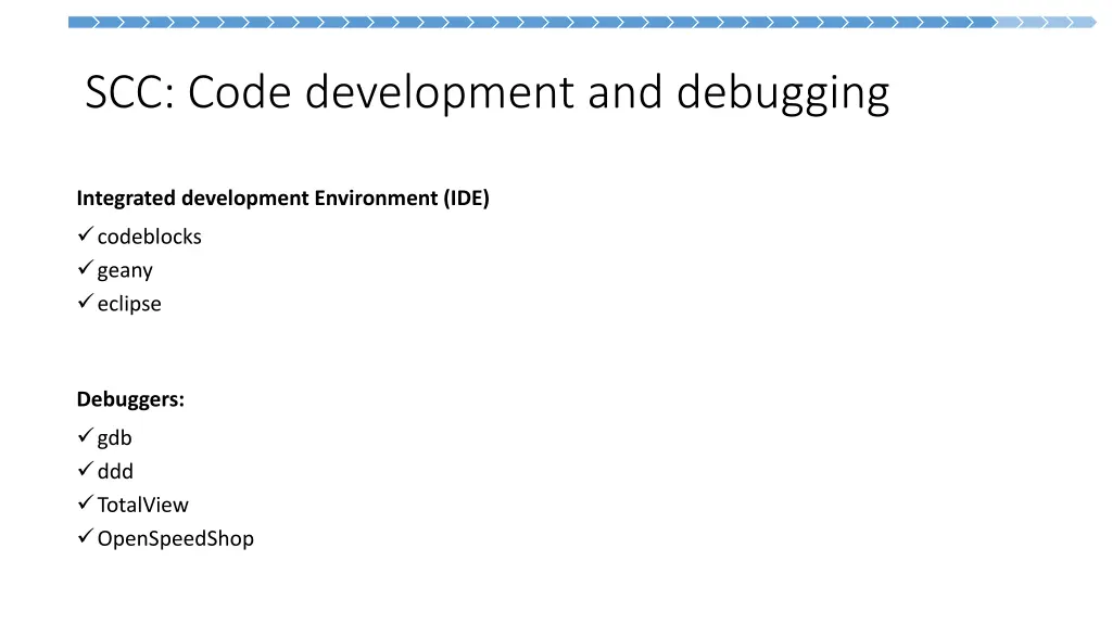 scc code development and debugging