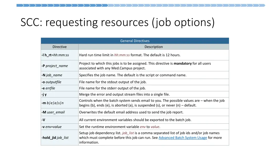 scc requesting resources job options