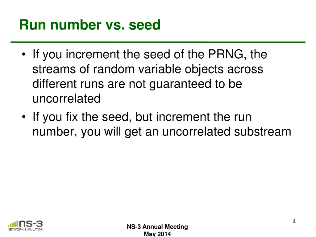 run number vs seed