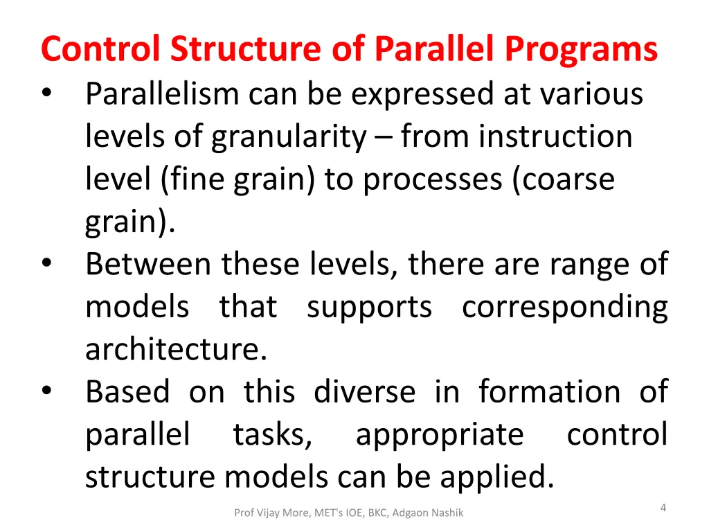 control structure of parallel programs