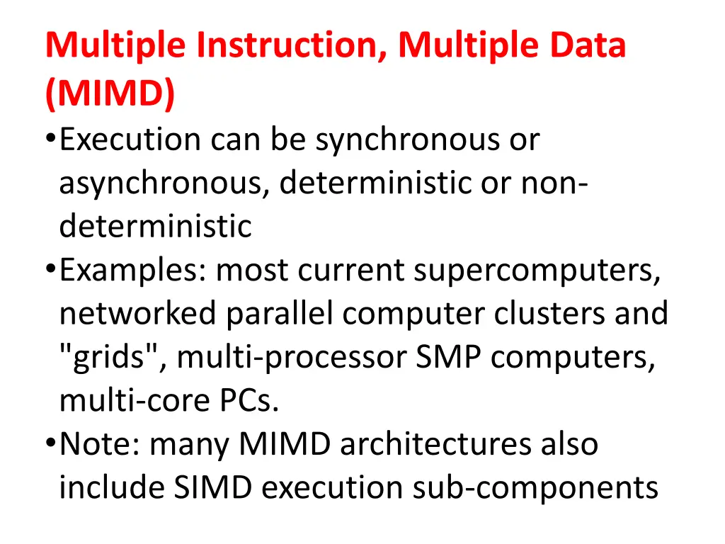 multiple instruction multiple data mimd execution