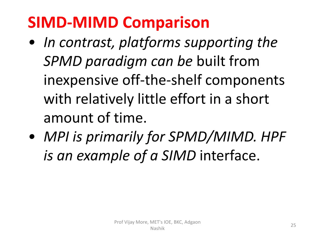 simd mimd comparison in contrast platforms