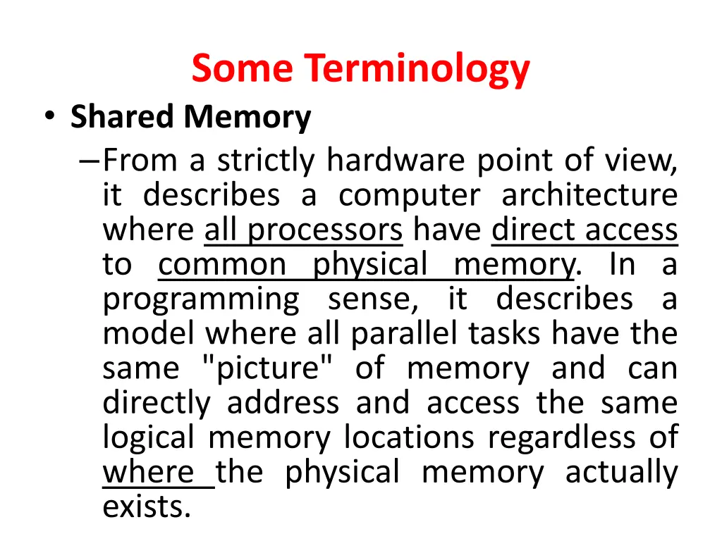 some terminology shared memory from a strictly