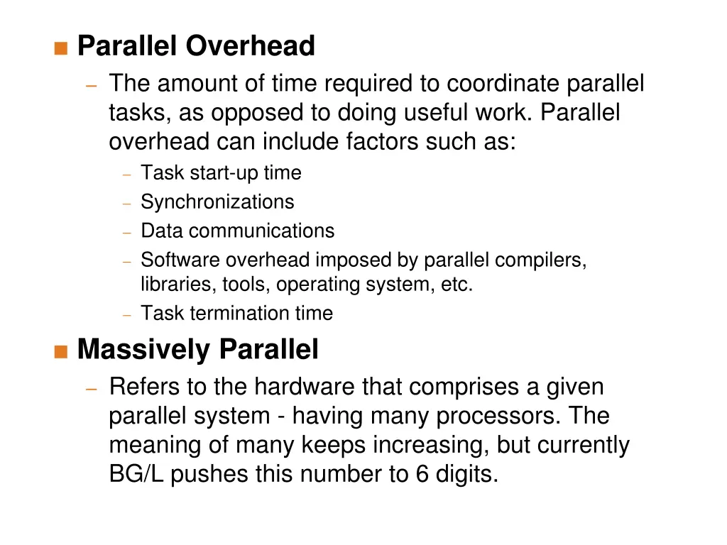 parallel overhead the amount of time required