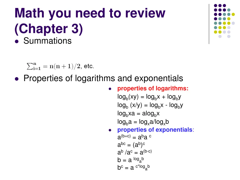 math you need to review chapter 3 summations