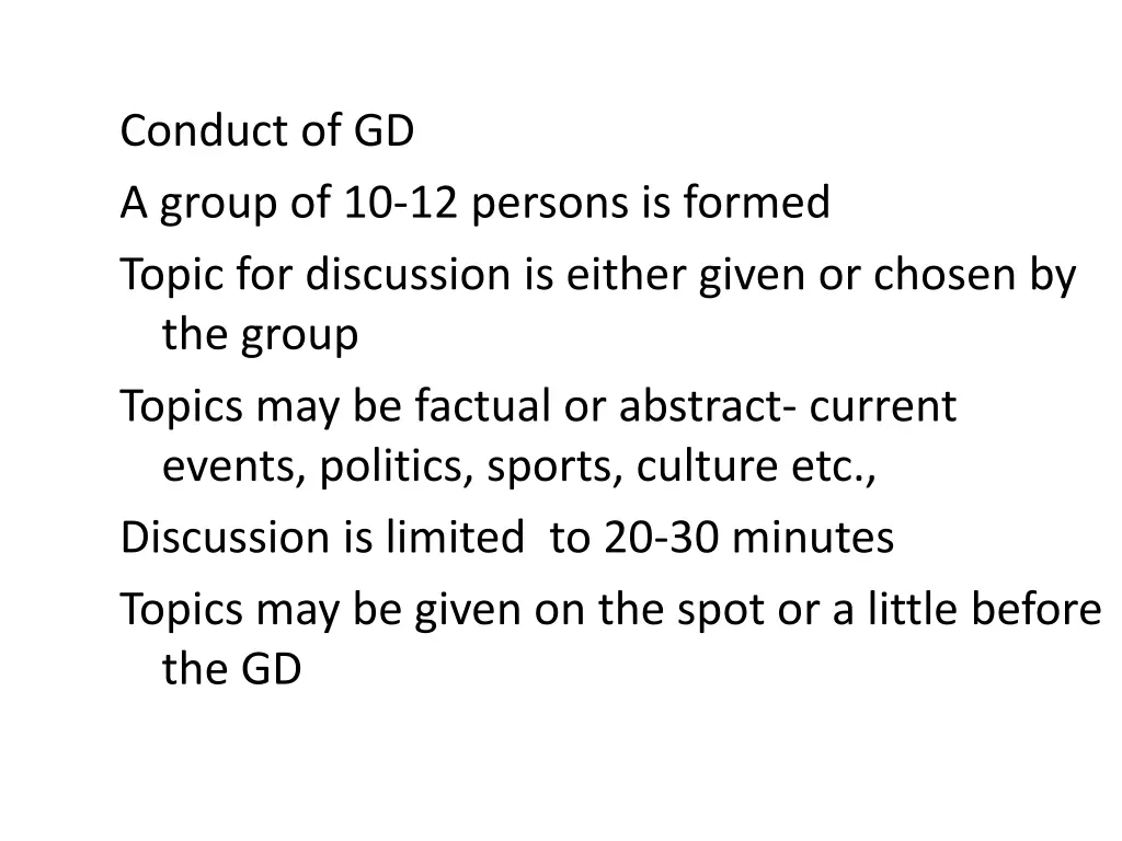 conduct of gd a group of 10 12 persons is formed