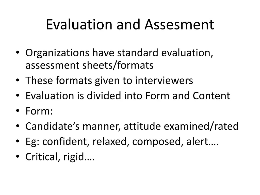 evaluation and assesment