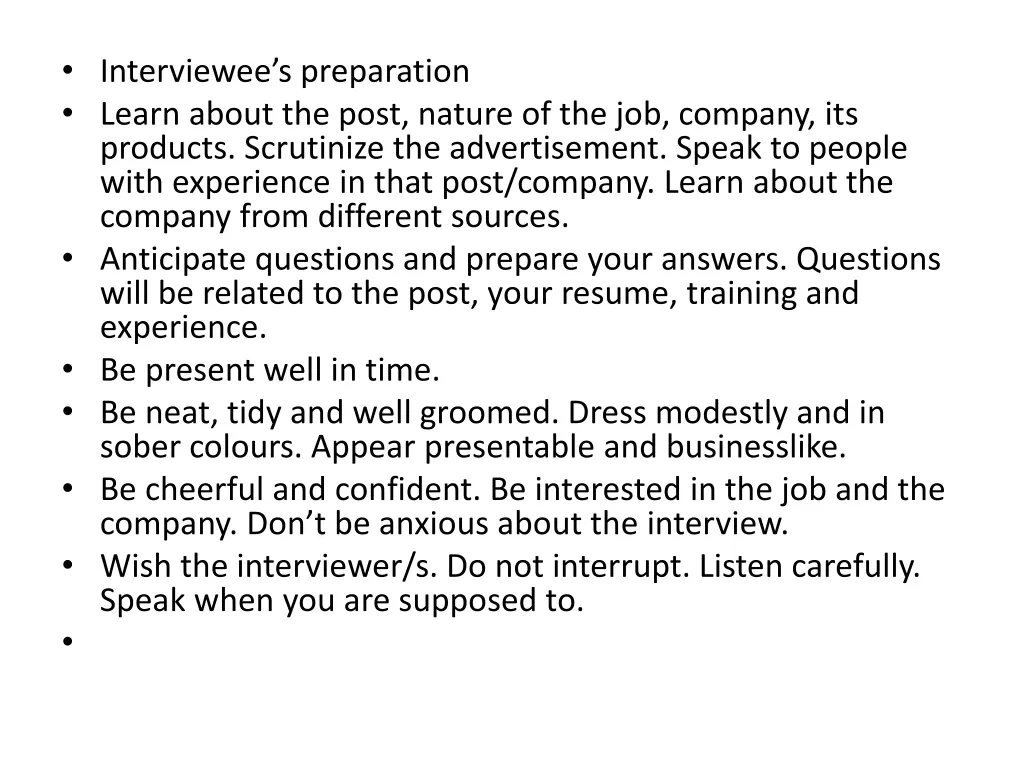 interviewee s preparation learn about the post