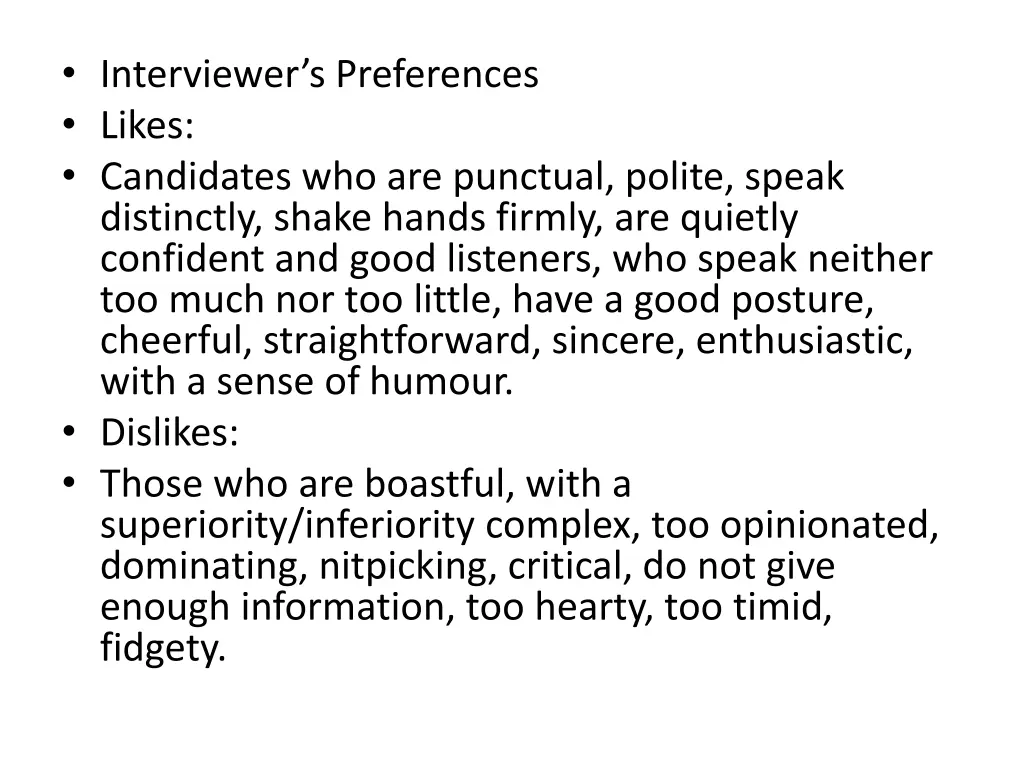 interviewer s preferences likes candidates