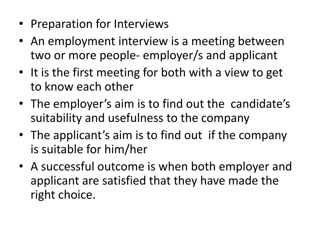 preparation for interviews an employment