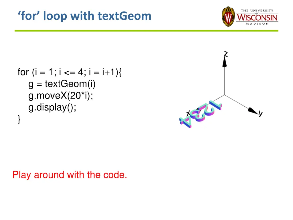 for loop with textgeom