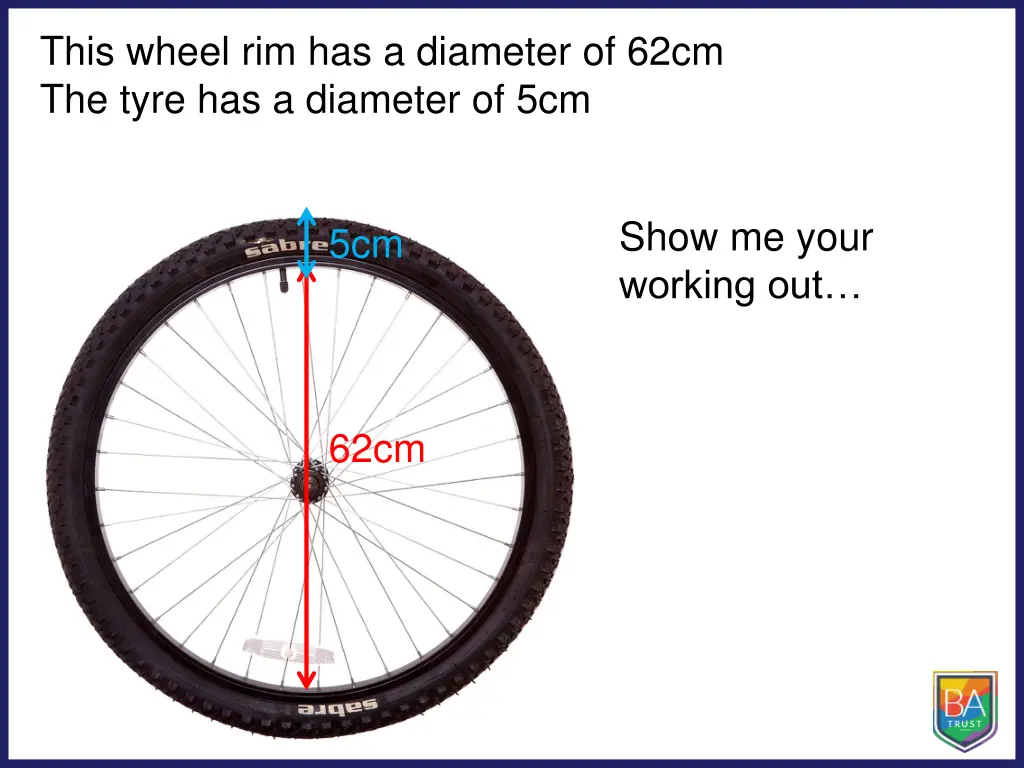 this wheel rim has a diameter of 62cm the tyre 1