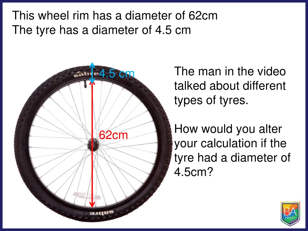 this wheel rim has a diameter of 62cm the tyre 2