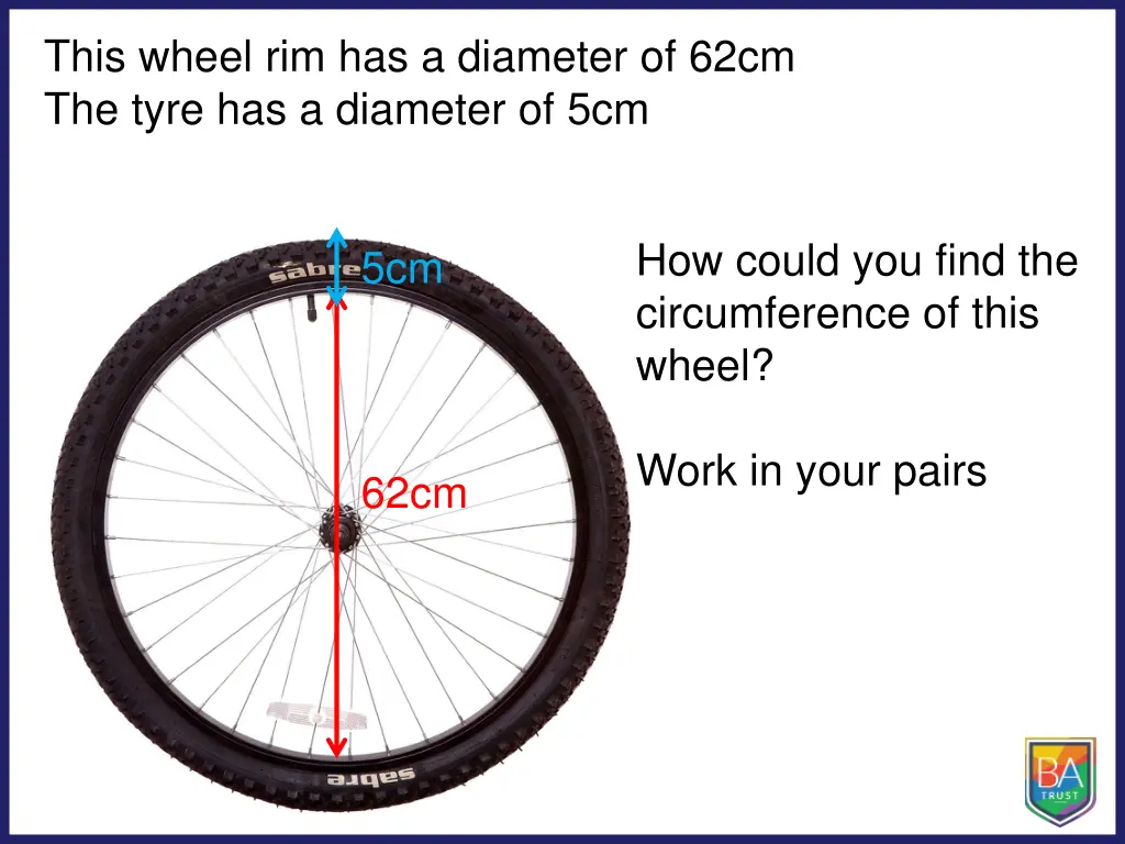 this wheel rim has a diameter of 62cm the tyre