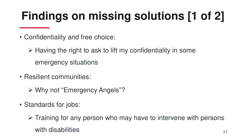 findings on missing solutions 1 of 2