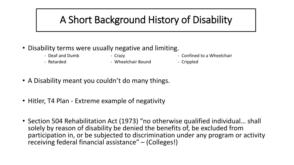 a short background history of disability a short