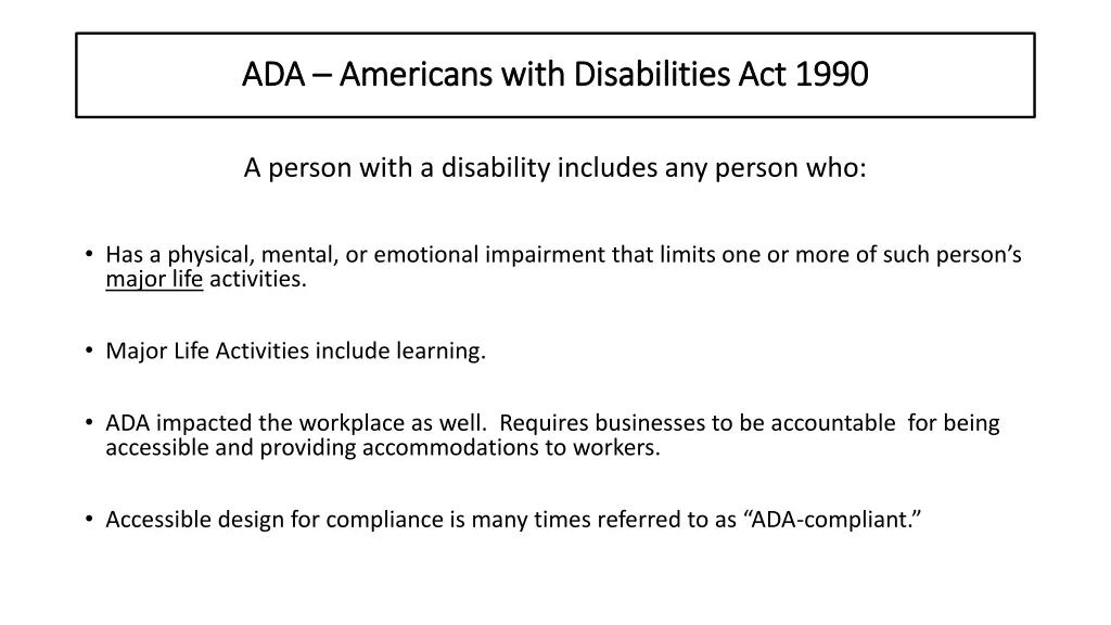 ada ada americans with disabilities act 1990