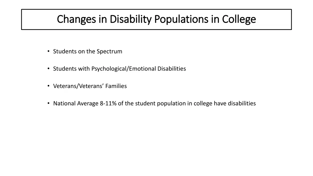 changes in disability populations in college