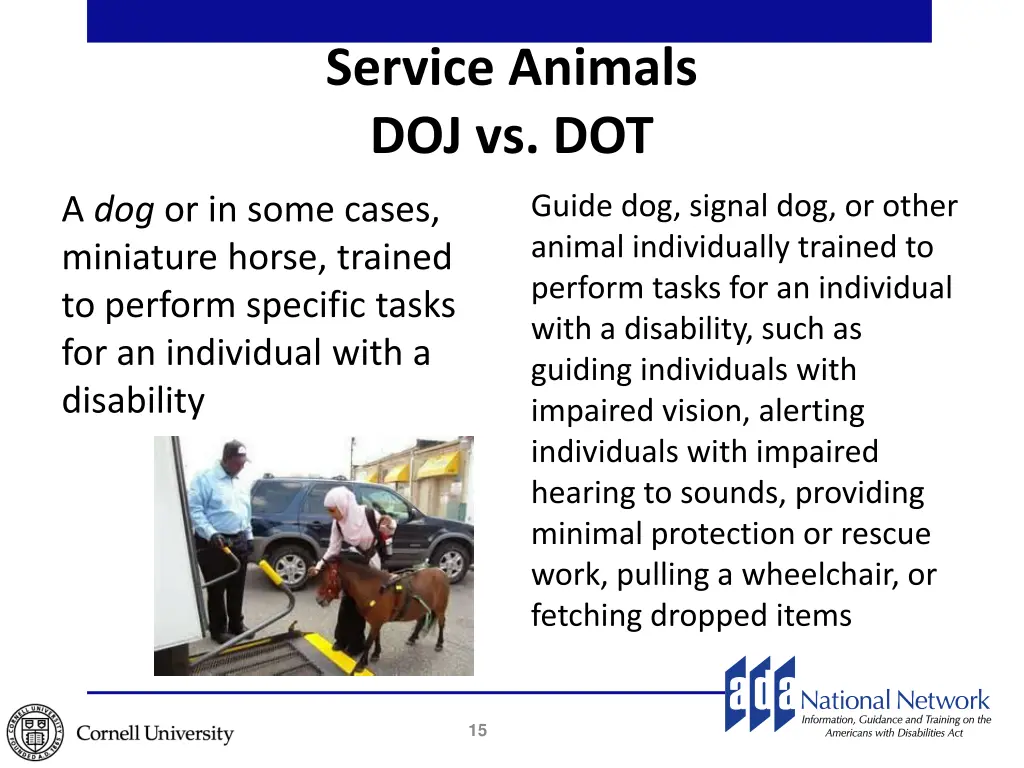 service animals doj vs dot