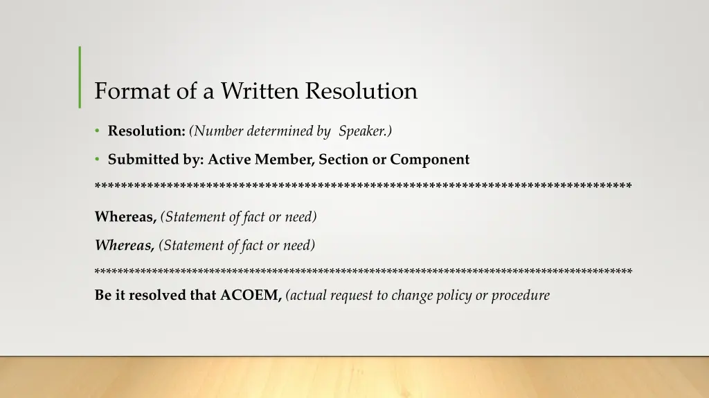 format of a written resolution