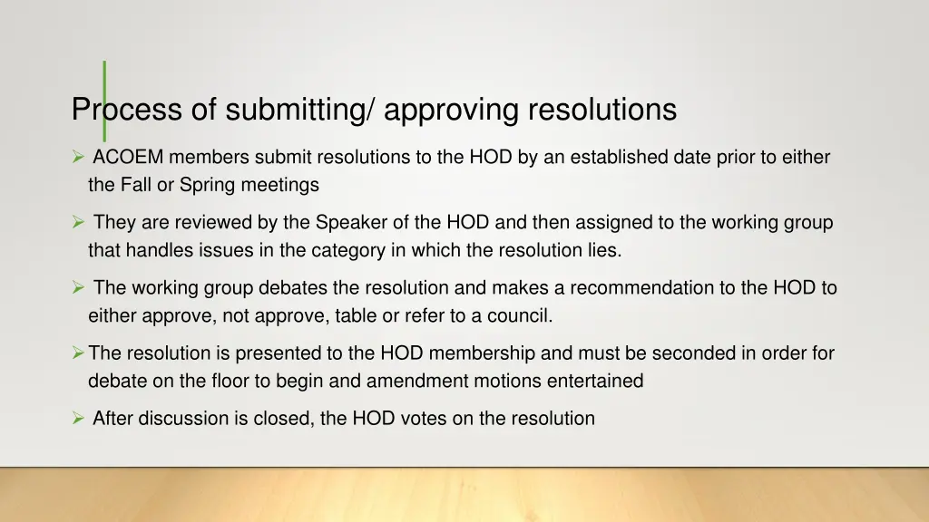 process of submitting approving resolutions