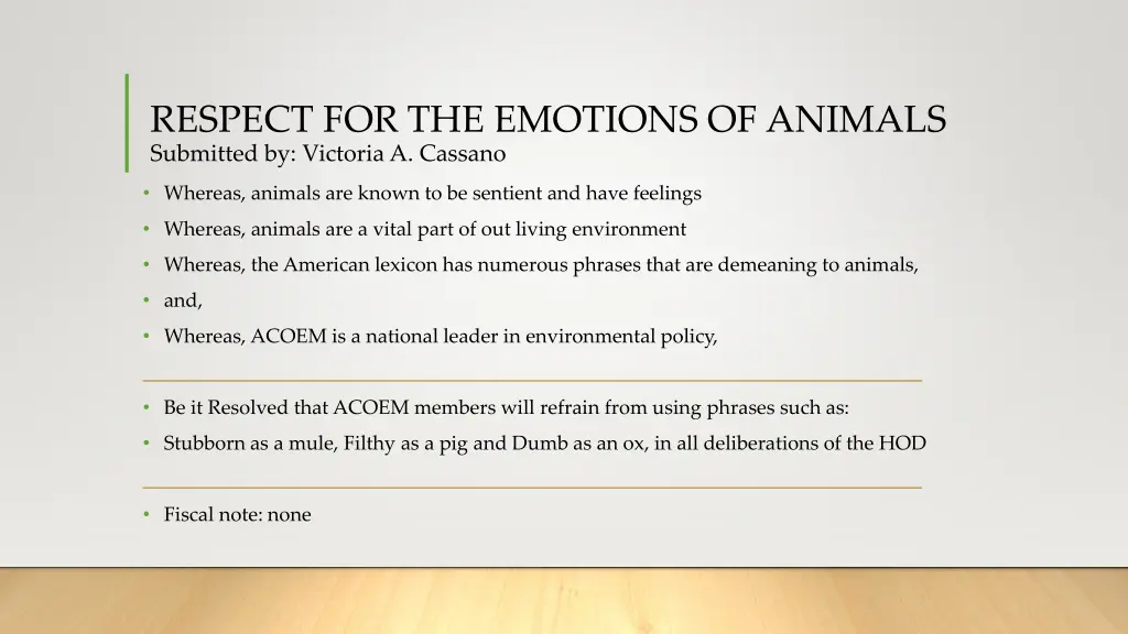 respect for the emotions of animals submitted