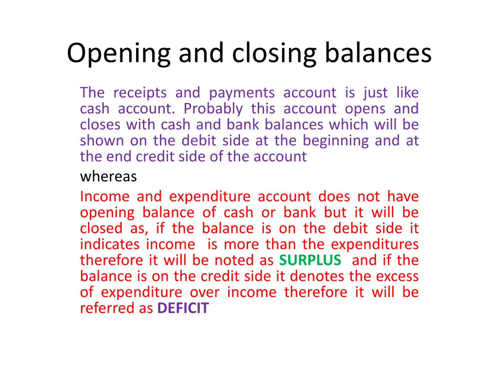 opening and closing balances