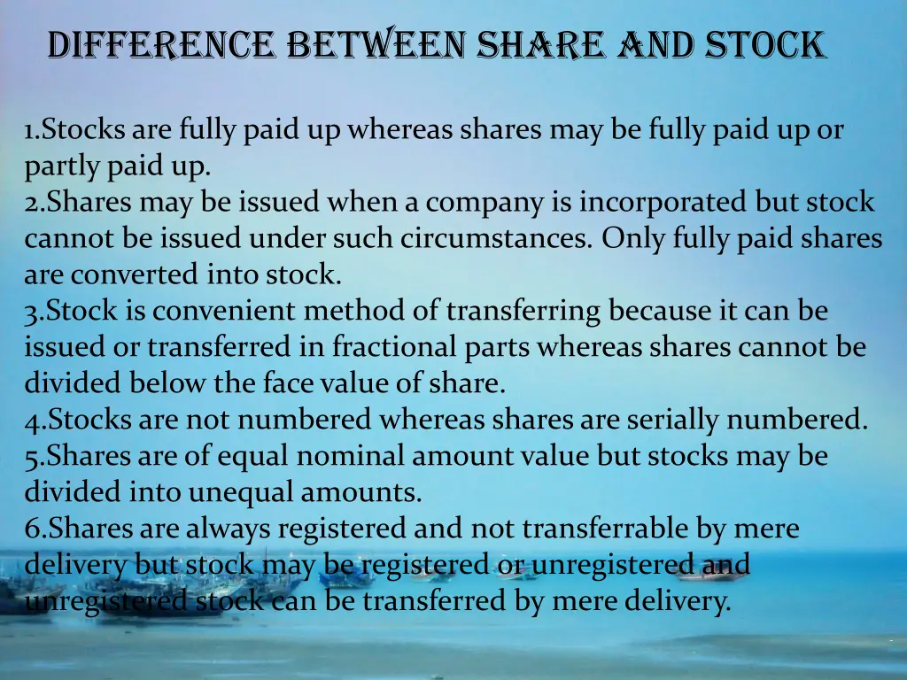 difference between share and stock