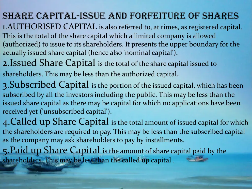 share capital issue and forfeiture of shares