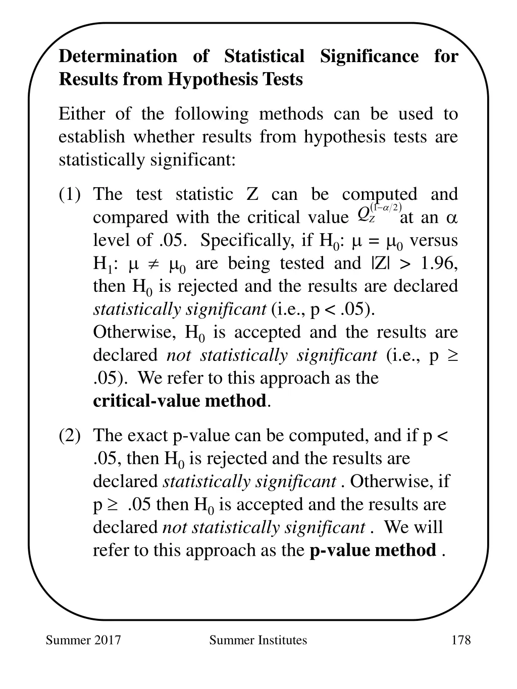 determination of statistical significance