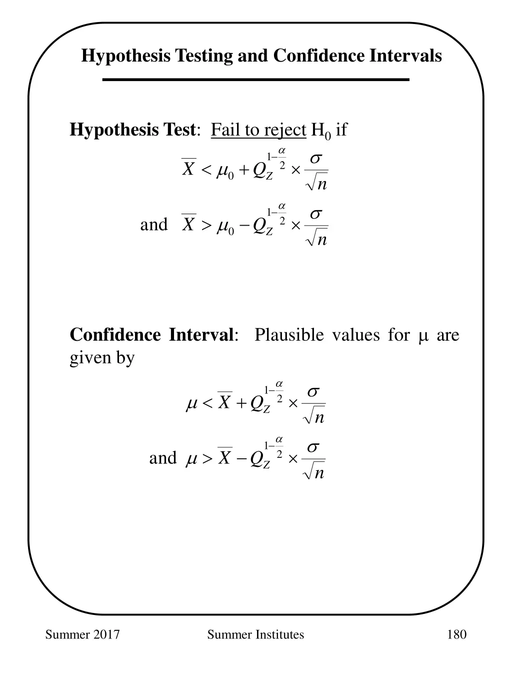 hypothesis testing and confidence intervals