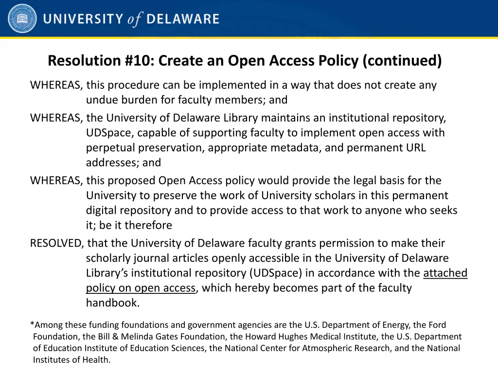 resolution 10 create an open access policy 1