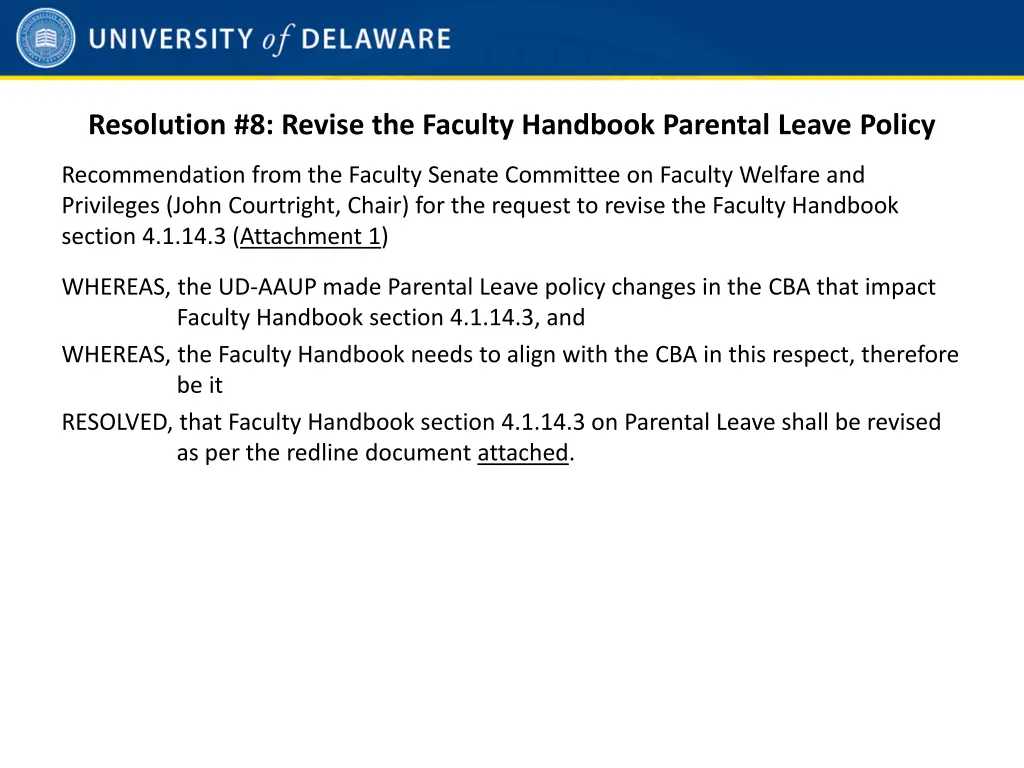 resolution 8 revise the faculty handbook parental