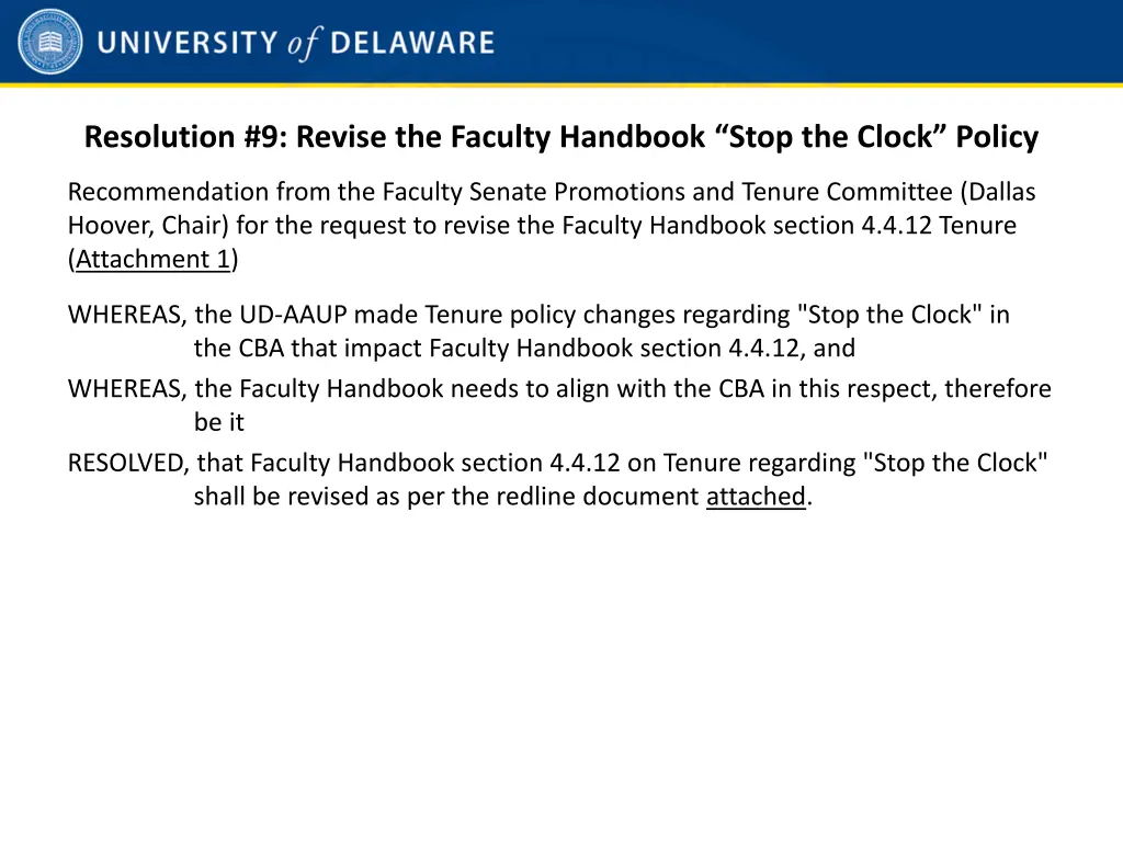 resolution 9 revise the faculty handbook stop