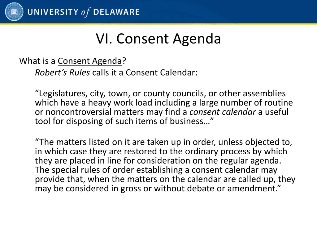 vi consent agenda